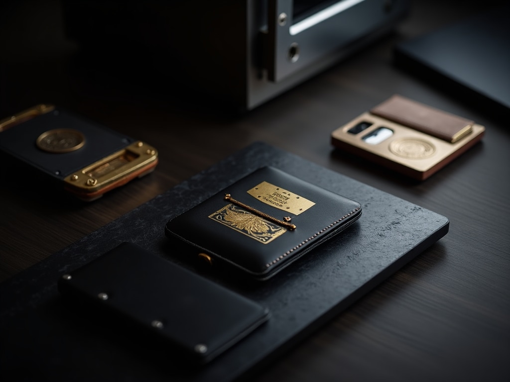 Comprehensive cryptocurrency security setup showing hardware wallet, steel backup plate, and secure environment