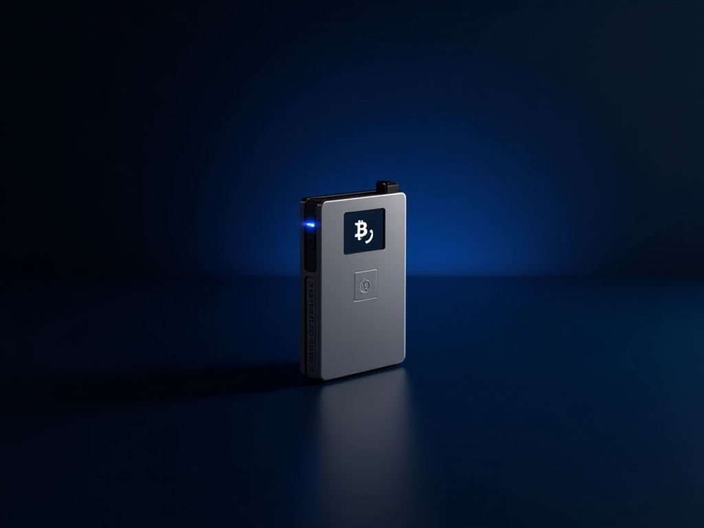 SafeVault Lite compact hardware wallet with blue LED indicator